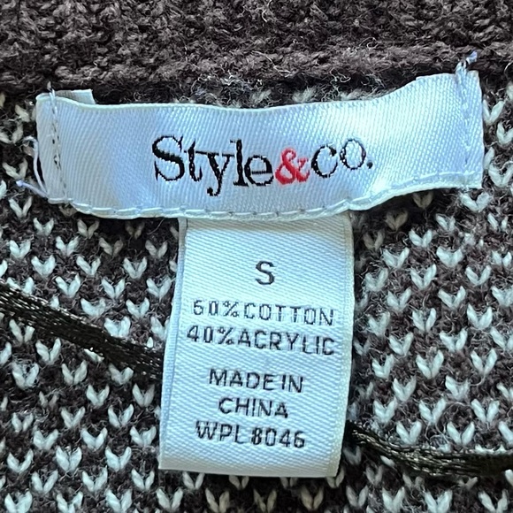 Style & co Brown and White Women's cardigan sweater open weave Ruffle front S - Picture 6 of 7